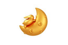 年兔年趴在月亮上的金色兔子CD模型