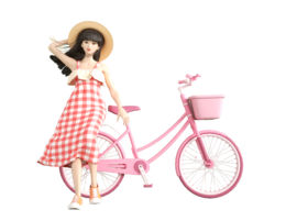 3D女孩坐在自行车后座立体模型